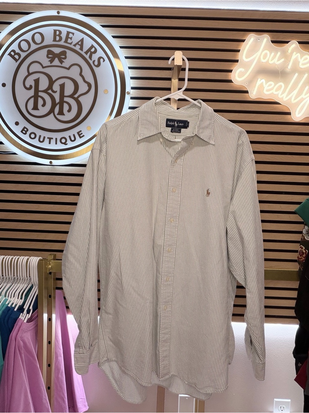 Ralph Lauren Men’s Light Green & White Striped Button-Down Shirt